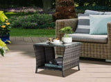 Outdoor Patio Wicker Side Table, Square End Table Bistro Coffee Table with Glass Top Storage Shelf 76160910