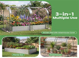 3-in-1 Raised Garden Bed with Greenhouse Cover 130 Gal Galvanized Metal Planter Box - Silver 30611088