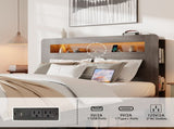 Bed Frame Queen Size, Wood Platform Bed Frame with Storage LED Light Headboard and 2 USB , Noise 65913119