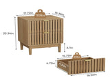 Mid-Modern Style Oak Bedside Table with Grille Design and Two Drawers. Suitable for bedrooms, W1706P465265