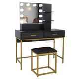 ZUN FCH Large Vanity Set with 10 LED Bulbs, Makeup Table with Cushioned Stool, 3 Storage Shelves 2 16283286