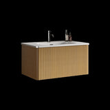 U049-Etna30W-306 Etna 30" Striped Natural Oak Bathroom Vanity with White Ceramic Sink, Wall Mounted W1865P147107