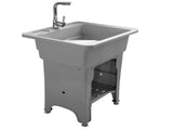 Grey Indoor Outdoor Freestanding Laundry Sink with Washboard, Faucet, Hoses Drain Kit 25780592