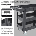 ZUN Utility Carts with Wheels, 3 Shelf Heavy Duty Plastic Service Cart 600lbs Capacity with Ergonomic 30643306