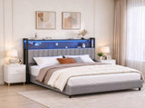 King Size Headboard with Pegboard Storage Shelf, Adjustable Upholstered Backrest, RGB LED Light 30670695