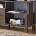 ZUN TV Console Stand, Home Entertainment Center with Four Shelves and Two Drawers, Walnut Oak B107131287