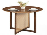 37.5" Round Dining Table for 2-4 People, Mid-Century Modern Kitchen Table with PE Rattan & Rubber 46001682