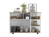 Kitchen Cart 35" H, Four Open Shelves, Double Door Cabinet, Four Casters - Light Oak/White B097133180