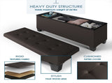 Ottoman with Storage Bench, 43-inch Storage Ottoman, Leather, Brown 55399533