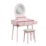 Beautiful Pink Finish Vanity Dresser with Mirror and Stool Set Storage Drawers Bedroom Furniture 1pc B011P300057