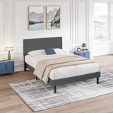 Twin Size Upholstered Platform Bed Frame with Modern Button Tufted Linen Fabric Headboard, No Box W311P195323