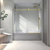 6063 Brushed Gold frameless one fixed and one shifted Shower Door,70MM 304 stainless steel large W2517P304336