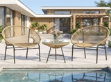 3-Piece Patio Set, 2 Acapulco Chairs Tempered Glass Table, PE Rope Powder-Coated Steel Frame 15680874
