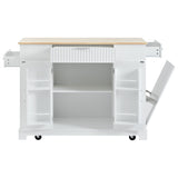 K&K Fluted Kitchen Island with Trash Can Storage Cabinet, Power Outlet, Internal Storage Rack, N707P221571W