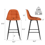 Counter Stools,Set of 2 Bar Stools with Back and Footrest, Modern Metal Counter Height Barstools for W561P175954