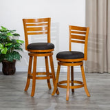 30" Bar Height Slat Back Swivel Stool, Natural Finish, Charcoal Fabric Seat B04660695