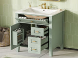 "24'' Green Bathroom Vanity with Sink, MDF & Rubberwood Construction, 3 Drawers & Cabinet with N725P448529F