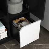 ZUN Multifunctional Open Storage Space Bookcase with Doors and Drawer, Black & White, Modern Style W409P171389