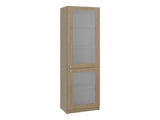 Tall Bookcase 71" H with 2 Fluted Panel Doors and Five Interior Shelves, Natural Oak B097P480469