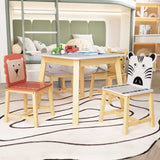 ZUN 5 Piece Kiddy Table and Chair Set , Kids Wood Table with 4 Chairs Set Cartoon Animals 14281906