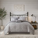 7 Piece Printed Seersucker Comforter Set Grey Cal King B03597116