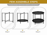 2-Tier Patio Side Table, Outdoor Metal Round Small Coffee Table with Removable Tray, Weather 59958728