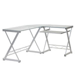 ZUN L-Shaped Tempered Glass Top Computer Desk with Pull Out Keyboard Panel, Clear 70147724