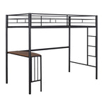 ZUN Twin Metal Loft Bed with Desk, Ladder and Guardrails, Loft Bed for Bedroom, Black MF286452AAB