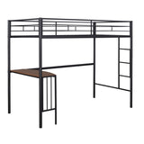 ZUN Twin Metal Loft Bed with Desk, Ladder and Guardrails, Loft Bed for Bedroom, Black 87361096