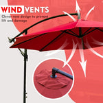 ZUN 10 ft. Steel Cantilever Offset Outdoor Patio Umbrella with Crank Lift - Red W2181P181960