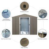 ZUN 8ft x 6ft Outdoor Metal Storage Shed with Window Grey W540P146761