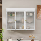 ZUN 3 Door Arched Wall Mounted Glass Cabinets for Kitchen, Living Room and Bathroom W757P221502