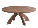 Round Coffee Table, 31.5 Inch Walnut Finish MDF Coffee Table with Curved Cross Legs, Modern 83950008