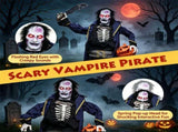 Halloween Animatronic Undead Pirate Captain Decoration, 6FT Life Size with Eerie Sounds Movable Arms 50671546
