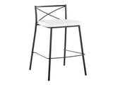 Modern 30" Contemporary Fixed-Height Barstool in Black Metal and White Faux Leather - Set of 2 B202P222255