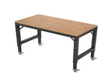 48" Heavy-Duty Adjustablebench for Garage, Rubber Wood Shop Table with Metal Wheels, Hardwood 13436903