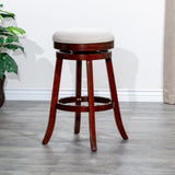 24" Counter Stool, Cherry Finish, Beige Fabric Seat B04660662