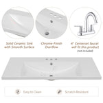 ZUN 36" Single Bathroom Vanity Top with White Basin, 3-Faucet Holes, Ceramic, White N725P171539K