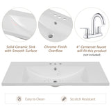 ZUN 36" Single Bathroom Vanity Top with White Basin, 3-Faucet Holes, Ceramic, White N725P171539K