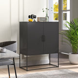 Heavy Duty Metal Buffet Sideboard Modern Steel Storage with 2 Shelves, Free Standing Accent GL-W2735P186336