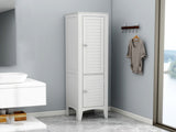 Tall Narrow Tower Cabinet with 2 Shutter Doors 5 Tier Shelves for Bathroom, Kitchen ,Living Room 25815711