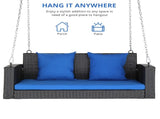 49in Black Rattan Blue Cushion Rattan Swing Chair 06973995