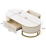 ZUN Modern Oval Coffee Table with Drawers,Curved Profile Design, Gold Metal Decor, Center Table for N735P192897K