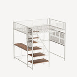 Full size loft metal bed with white for bedroom and dormitory, with built-in charging station and 12090426