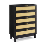 ZUN Bedroom 5 drawer dresser, rattan dresser modern wooden chest of drawers with spacious storage space W1781P183009