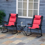 3 Piece Outdoor Patio Furniture Set with Glass Coffee Table & 2 Folding Padded Rocking Chairs, W2225142471