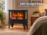Mini Electric Fireplace Stove with 3D Flame, Timer and Remote, Black Double Door 69362552