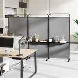 3-Panel Folding Divider with Lockable Wheels and 3 Metal Shelves Grey 14487502