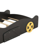 Full Size Race Car-Shaped Platform Bed with Wheels and Storage, BlackYellow WF305760AAB