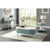 Glam Contemporary Light Teal 1pc End Table White Faux Marble Top Living Room Table Open Bottom B011P184960